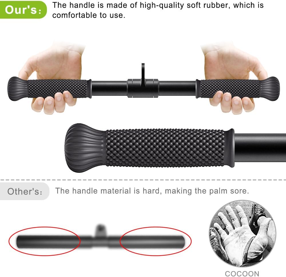 SELEWARE Cable Machine Attachment - Rotating Straight Bar & Tricep Rope with Non-Slip Grip | Versatile Double D Row Handle