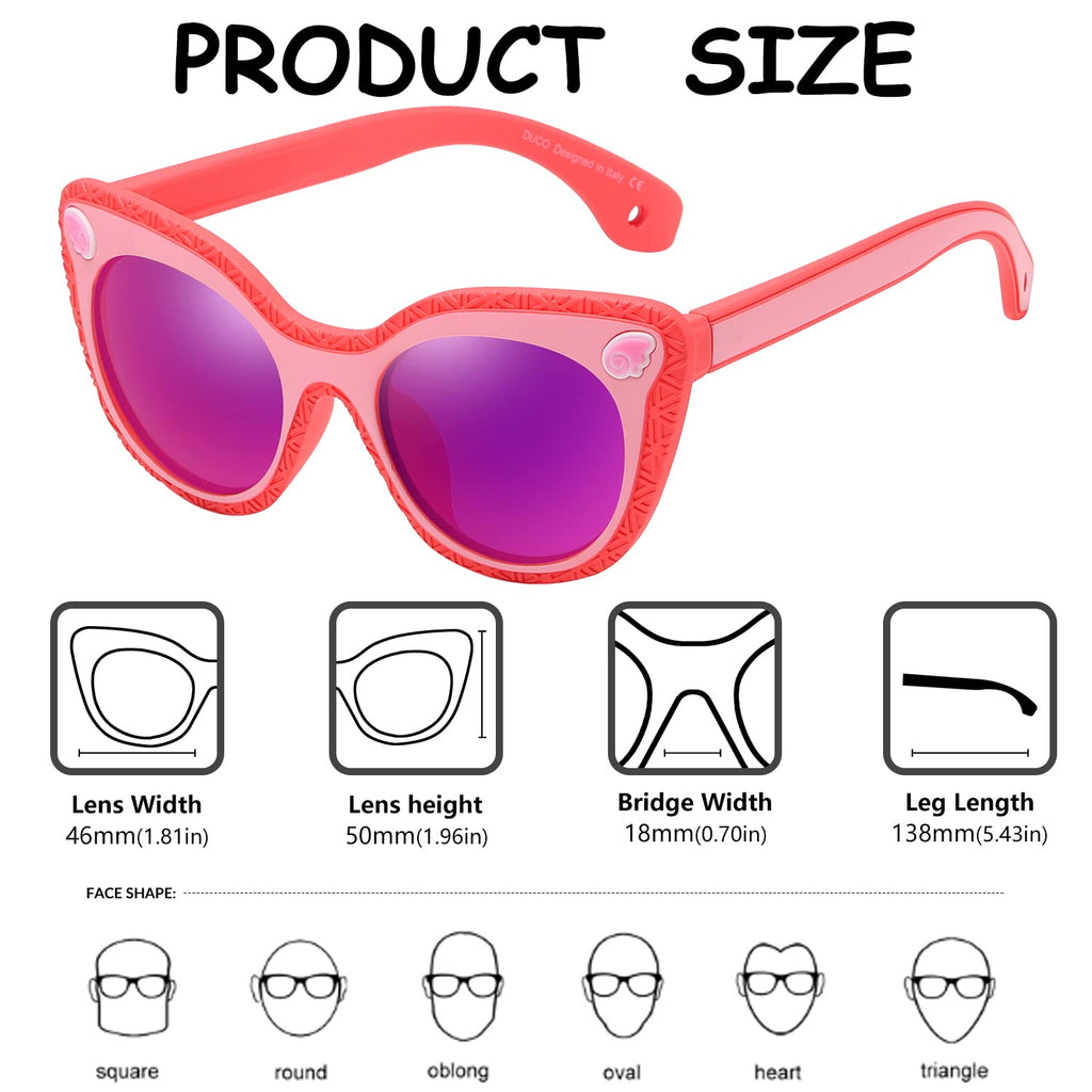 DUCO Cute Polarized Kids Sunglasses for Girls Boys Flexible Children Shades UV Protection Age 6-10 K018