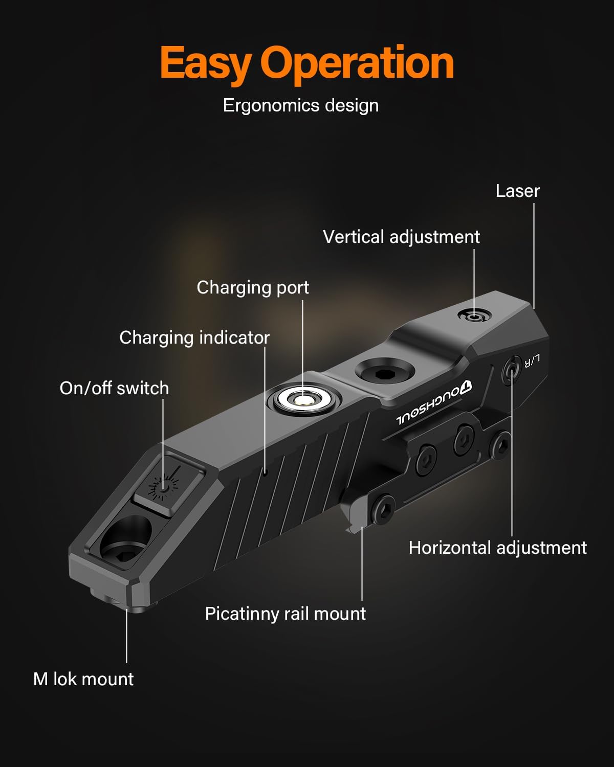 TOUGHSOUL Tactical Rifle Laser Sight - Rechargeable Low-Profile Design with Strobe Function | M-Lok/Picatinny Compatibility