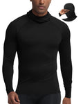 Roadbox Men's Compression Shirt Hoodie with Mask, Long Sleeve Workout Athletic Base Layer, Sports Gym Running Undershirt Top Black