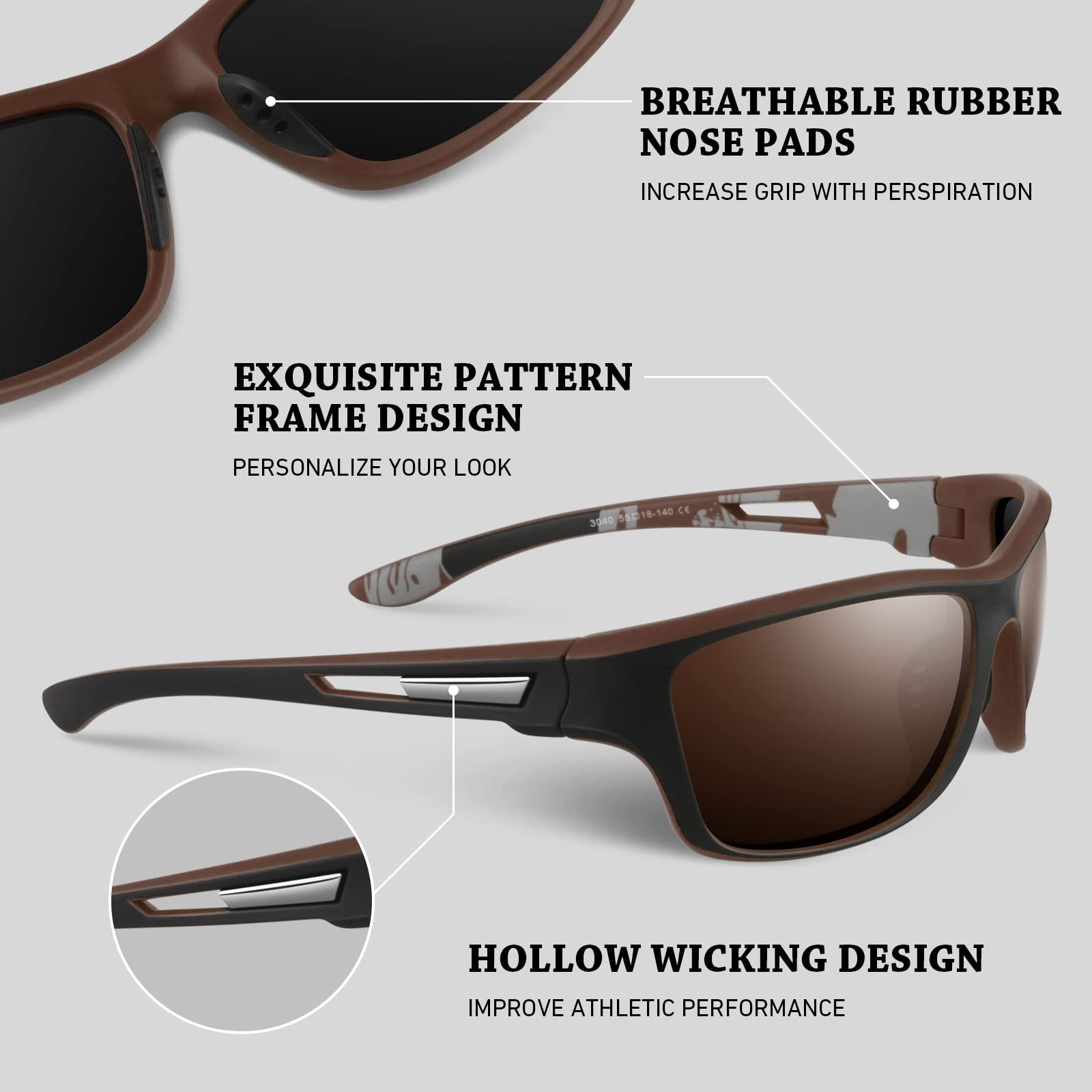 WEAROYO Polarized Sports Sunglasses for Men Women,Fishing Driving Rectangular Goggles UV400 Protection