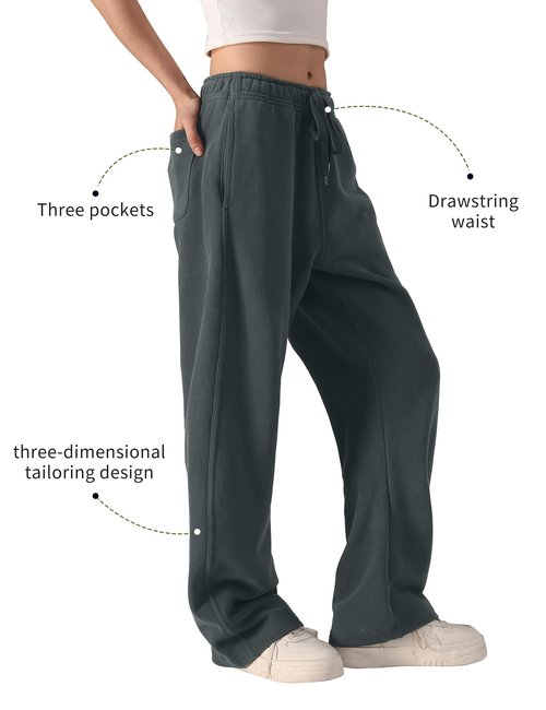 FAIABLE Wide Leg Sweatpants Women Men - Barrel Sweatpants Women, Super Soft Washed Sweat Pants, Womens Fleece Baggy Joggers with Pockets, Drawstring & Relaxed Fit Dark Grey