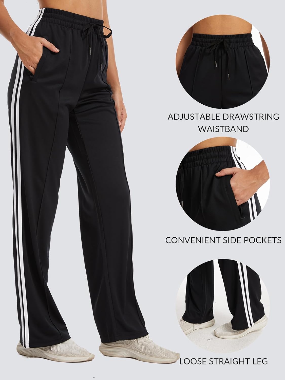 Skiennix Women's Track Pants - Loose Straight Leg Sweatpants with Zipper Pockets | Available in 28-34 Inseam