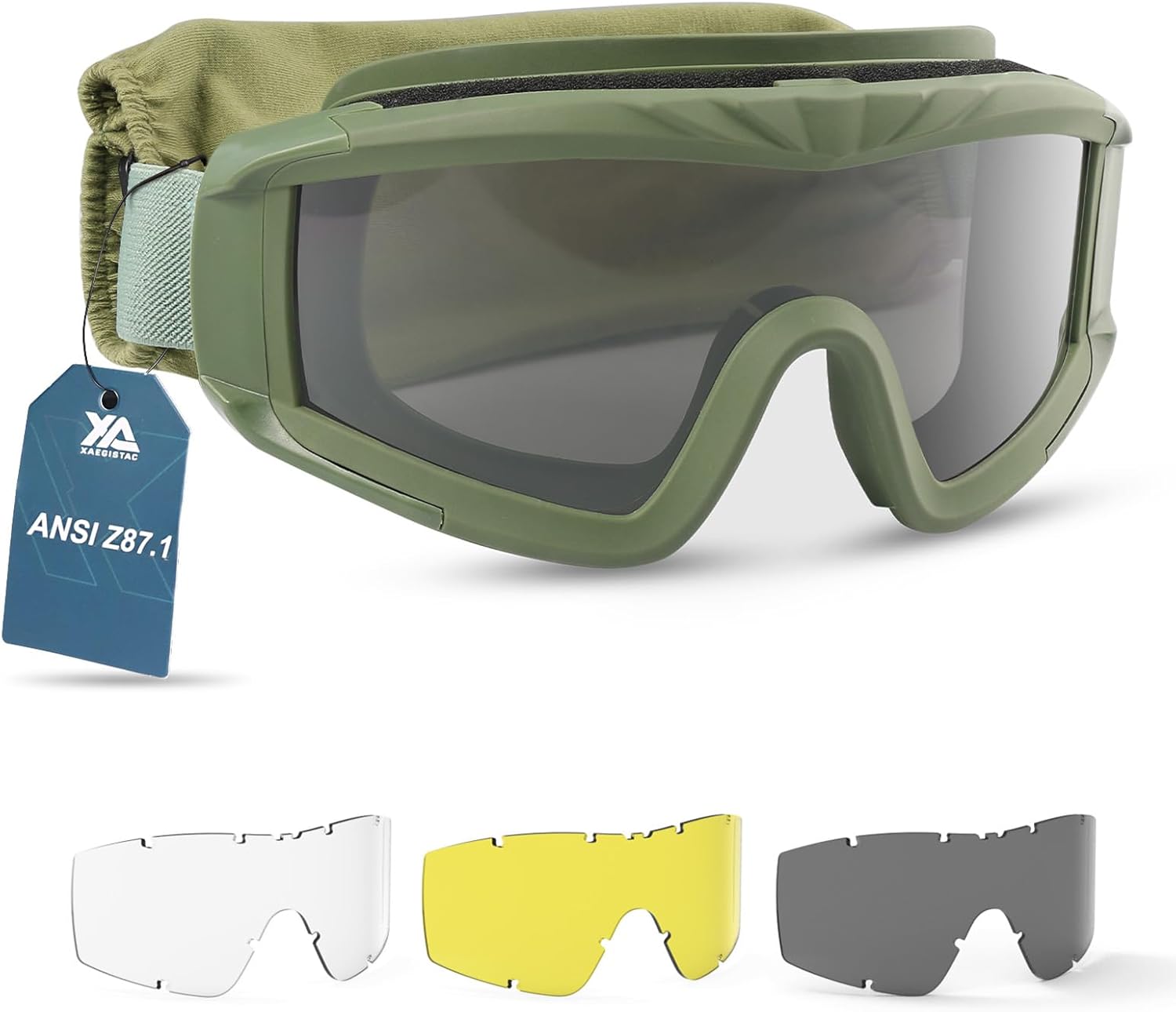 Xaegistac Tactical Safety Goggles - Anti-Fog Airsoft Glasses for Hunting & Cycling
