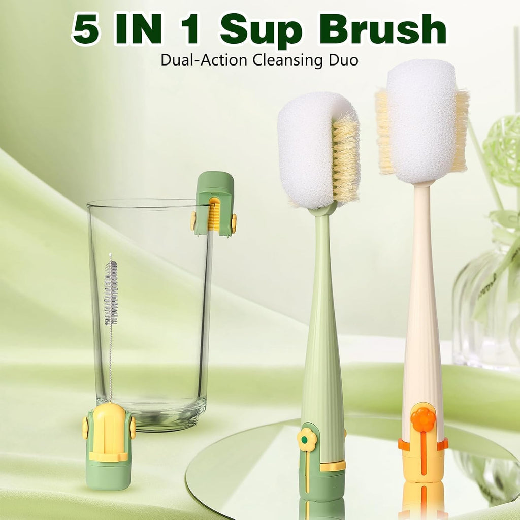 Skiennix 5-in-1 Bottle Cleaning Brush Set - Multifunctional Kitchen Lid Scrubber with Long Handle | 2 Pack