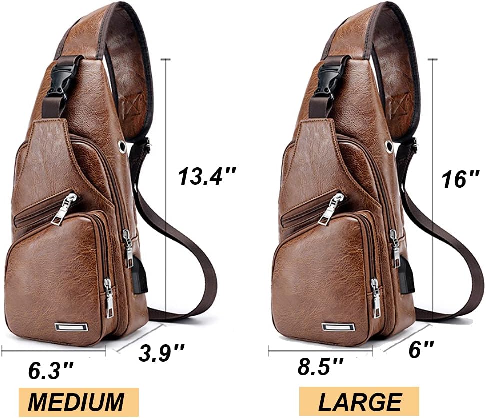 Peicees Leather Sling Bag - Men's Crossbody Backpack with USB Charging Port | Stylish & Functional