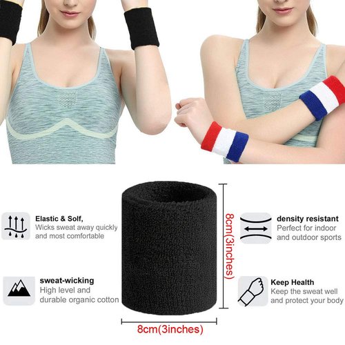 HANERDUN Wrist Sweatbands Thick Terry Cloth Wristbands for Men and Women Athletic Sweat Bands for Sports Tennis Gym Basketball