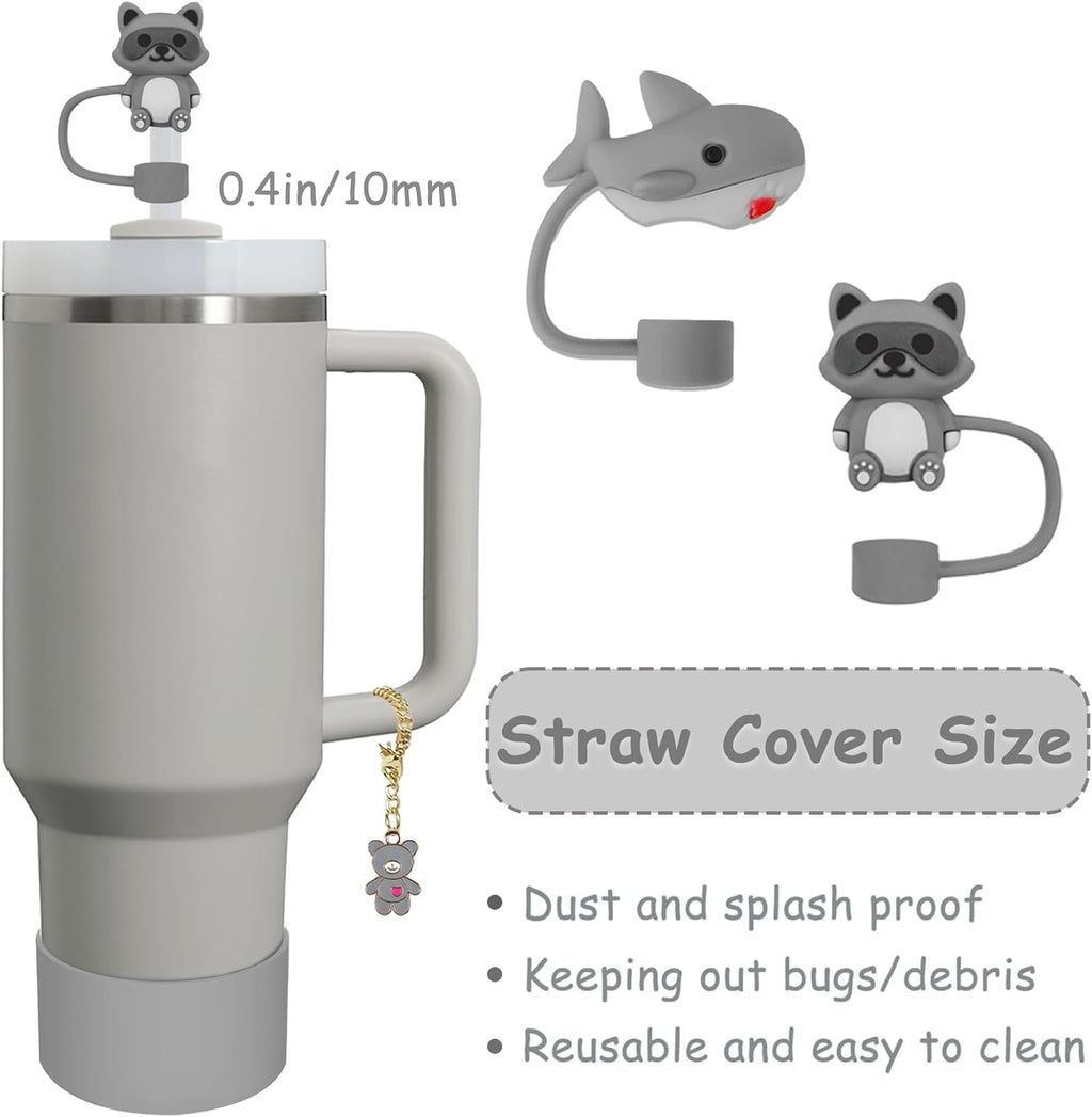 Stanley Cup Accessories Set - 2 Straw Covers, Silicone Stopper & Handle Charm | Fits 30 & 40 Oz Tumblers (Grey)