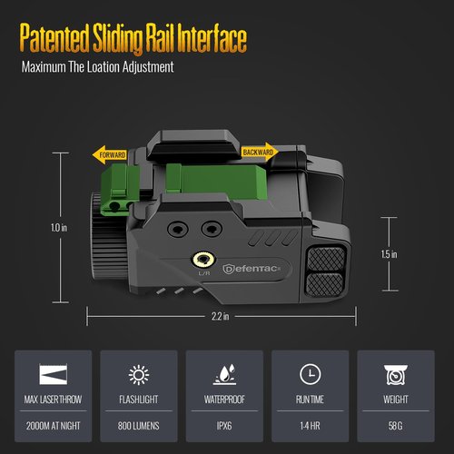 DEFENTAC Pistol Light & Green Laser Sight Combo - 800lm Tactical Flashlight with Magnetic Charging