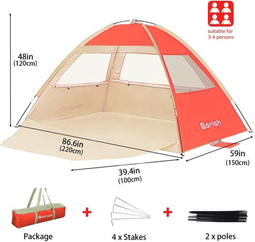 Gorich Beach Tent - Portable Sun Shelter for Up to 10 People | Lightweight, Easy Setup & UPF 50+ UV Protection