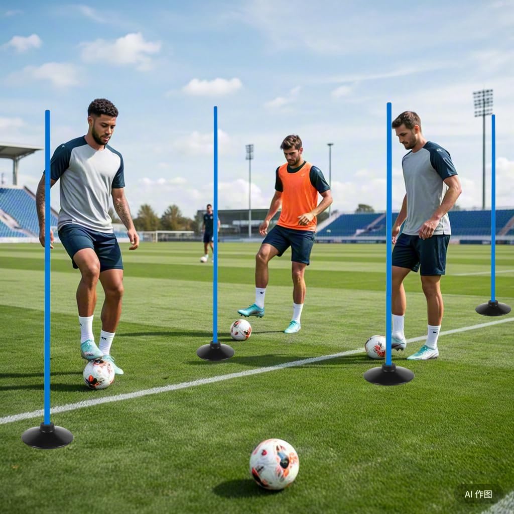 Skiennix 5FT Adjustable Agility Training Poles - 6 Pcs Set for Soccer, Basketball, Football & Dog Training | Blue with Rubber Bases