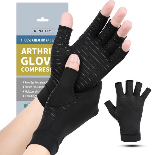 DRNAIETY Copper Arthritis Compression Gloves - Fingerless, Anti-Slip Design for Pain Relief | Comfortable Fit (Large)