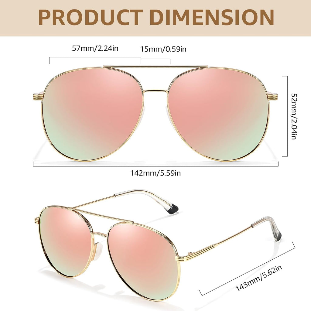TJUTR Aviator Sunglasses - Polarized UV400 Protection | Tangle-Free Metal Frame Shades for Men & Women