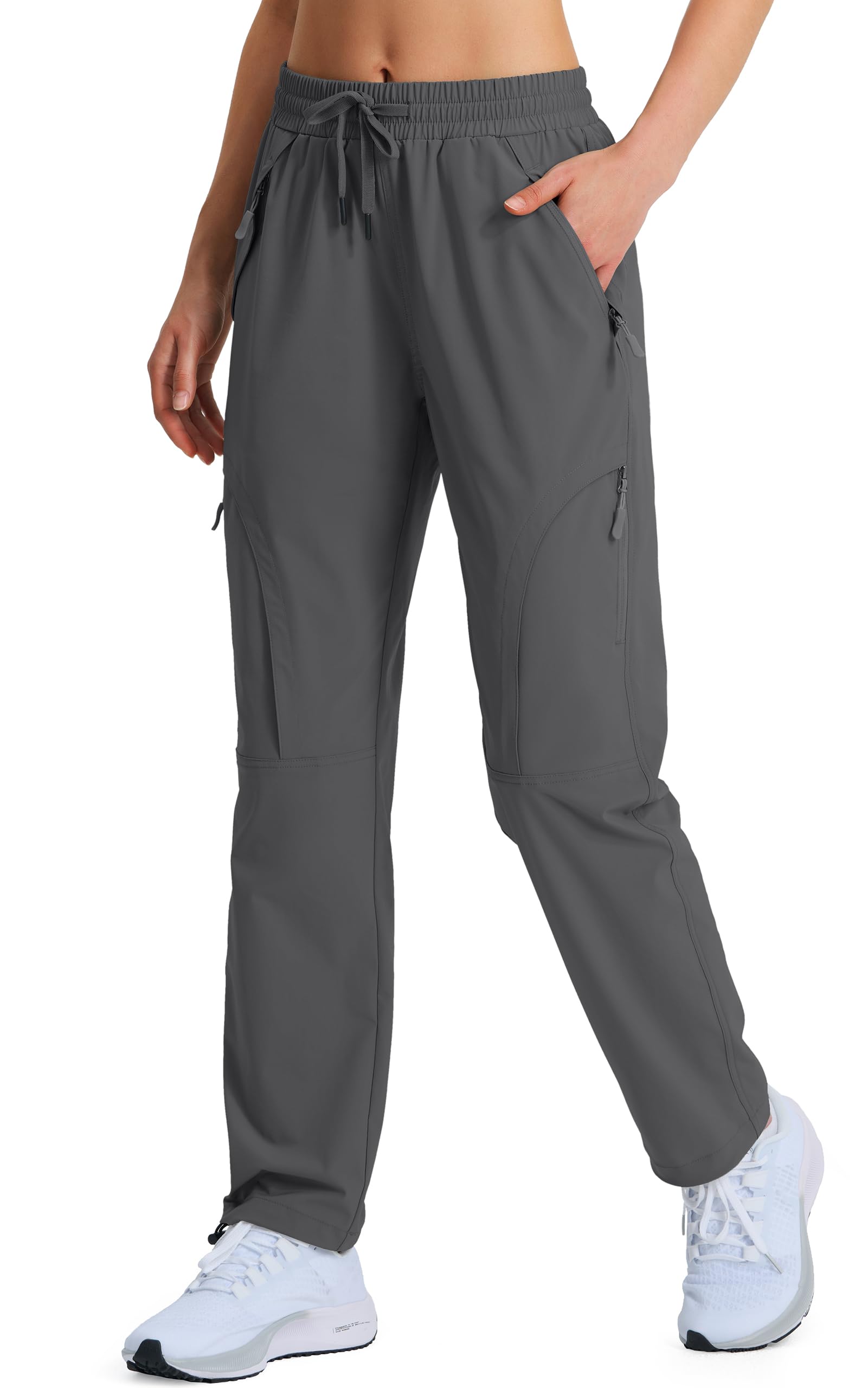 Hugut Women's Hiking Pants Quick Dry Lightweight Cargo Pants UPF 50 Water Resistant Zipper Pockets for Golf Travel Work Camping Dark Grey