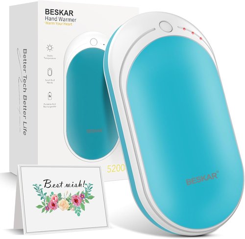 BESKAR Rechargeable Hand Warmer - 5200mAh Electric Heater with Double-Sided Heating | Portable USB Quick Charge for Outdoor Use