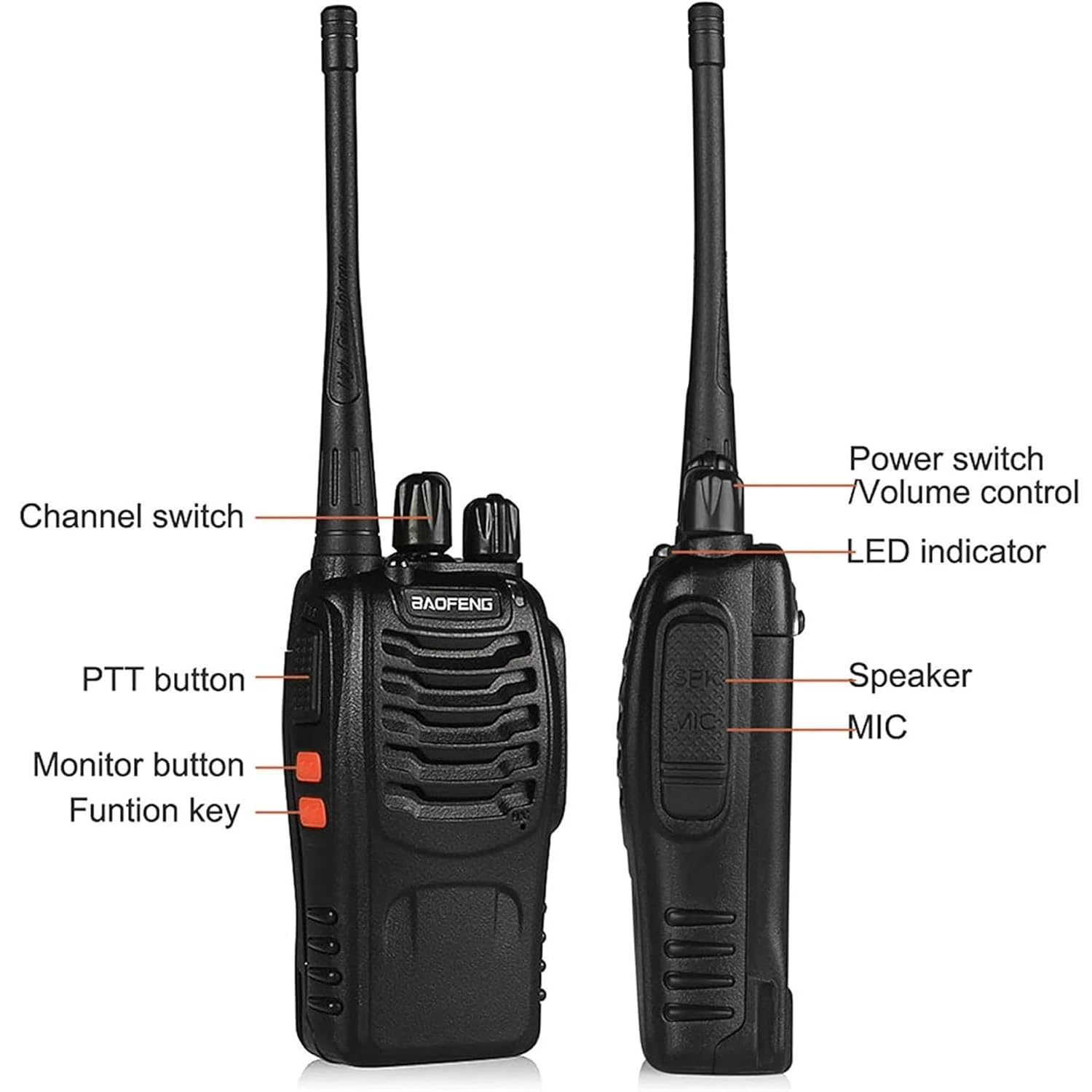 BAOFENG Walkie Talkies Long Range for Adults with Earpieces,16 Channel Walky Talky Rechargeable Handheld Two Way Radios with Flashlight Li-ion Battery and Charger 2 Pack