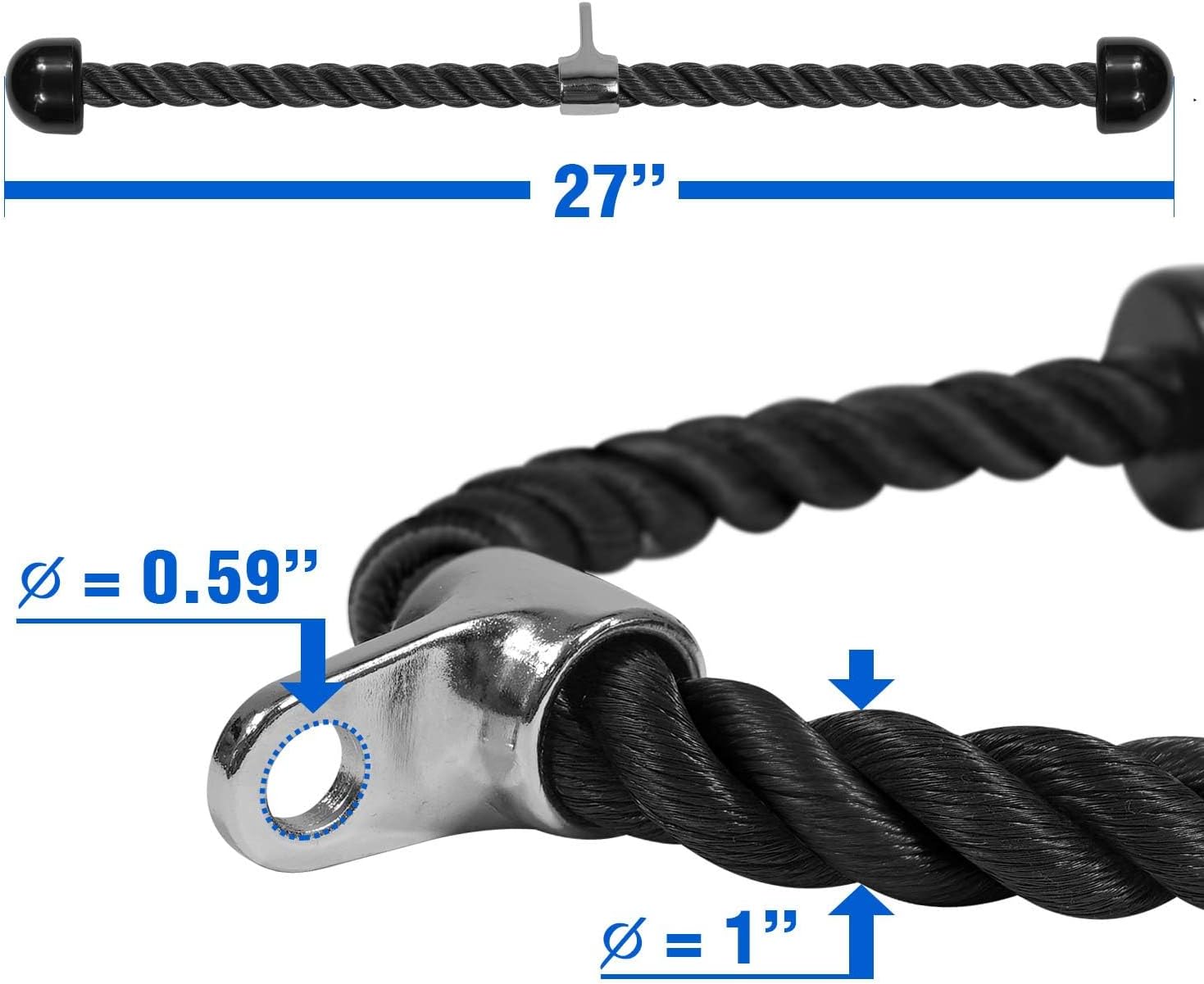 Yes4All Deluxe Tricep Rope Cable Attachment - 27 & 36 Inch Gym Pulley System in 4 Colors