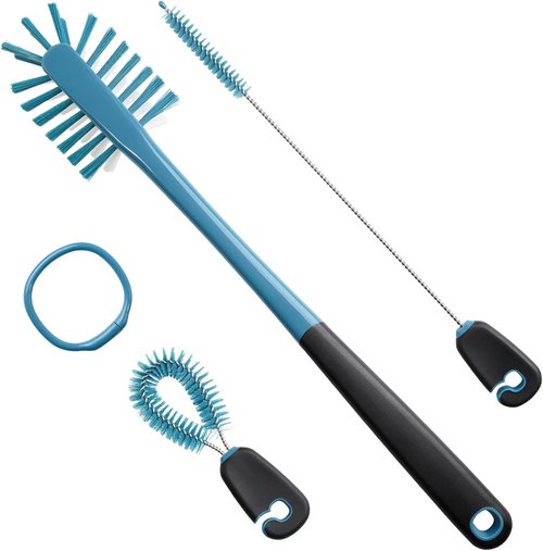 3-in-1 Water Bottle Cleaning Brush Set | Long Handle Scrubbing Brush for Tumblers, Straws & Baby Bottles - Smokey Blue