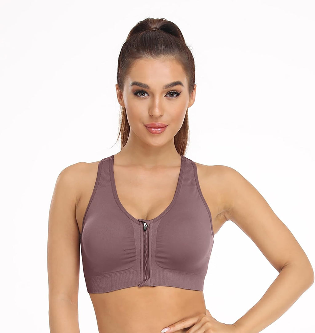 Skiennix Women's Zip Front Sports Bra - Wireless Post-Surgery Comfort for Active Yoga | Black