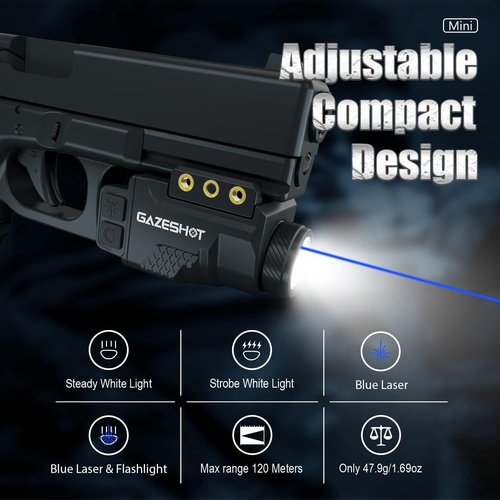 GAZESHOT Mini 700 Lumen Pistol Light Laser Combo Weapon Light Tactical Flashlights, Magnetic USB Rechargeable with Blue Beam Sight and Strobe Mode for GL and Picatinny Rail