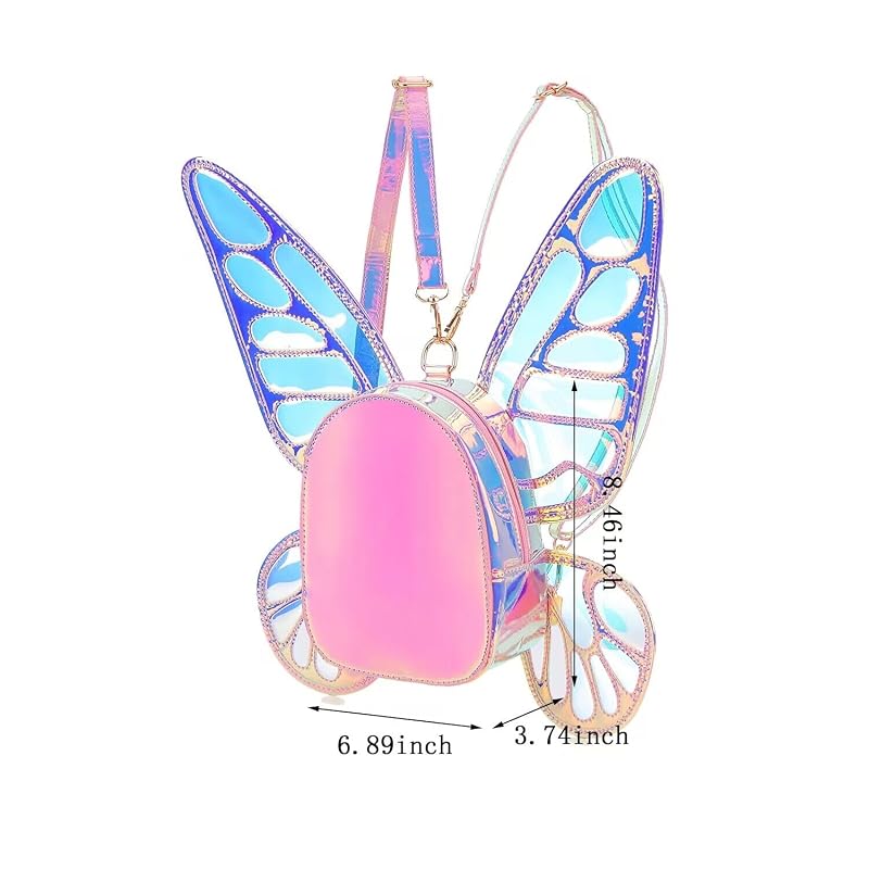 Women's Laser Holographic Backpack with Butterfly Angel Wings - Variation: Laser Pink