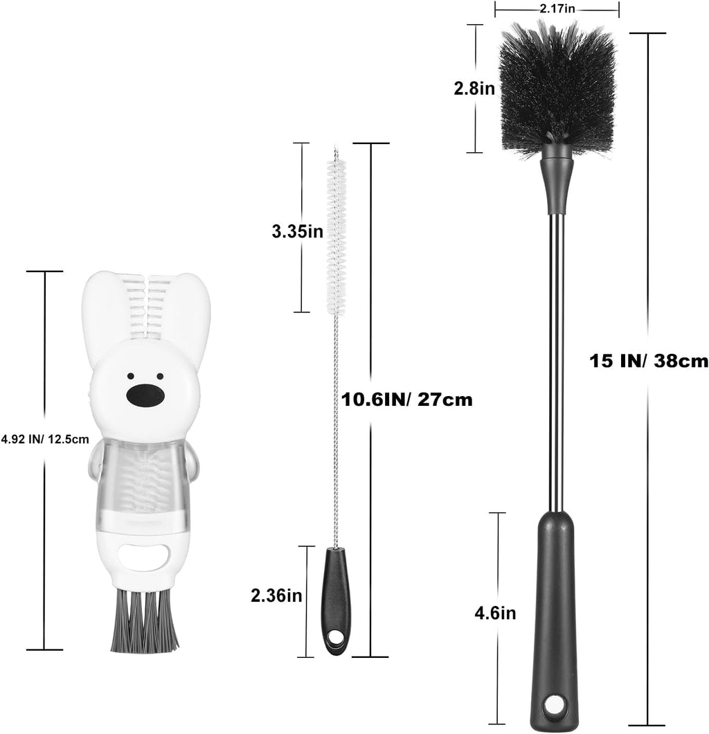 Skiennix Bottle Brushes - Stainless Steel Long Handle Cleaning Set for Baby Bottles, Tumblers & More