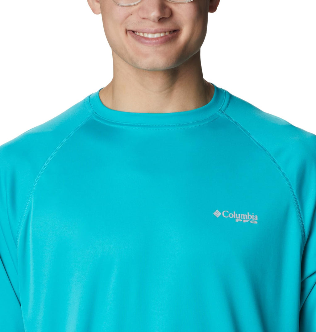 Columbia Men's Terminal Tackle Long Sleeve Shirt, Turquoise/Cool Grey Logo, 4X Big