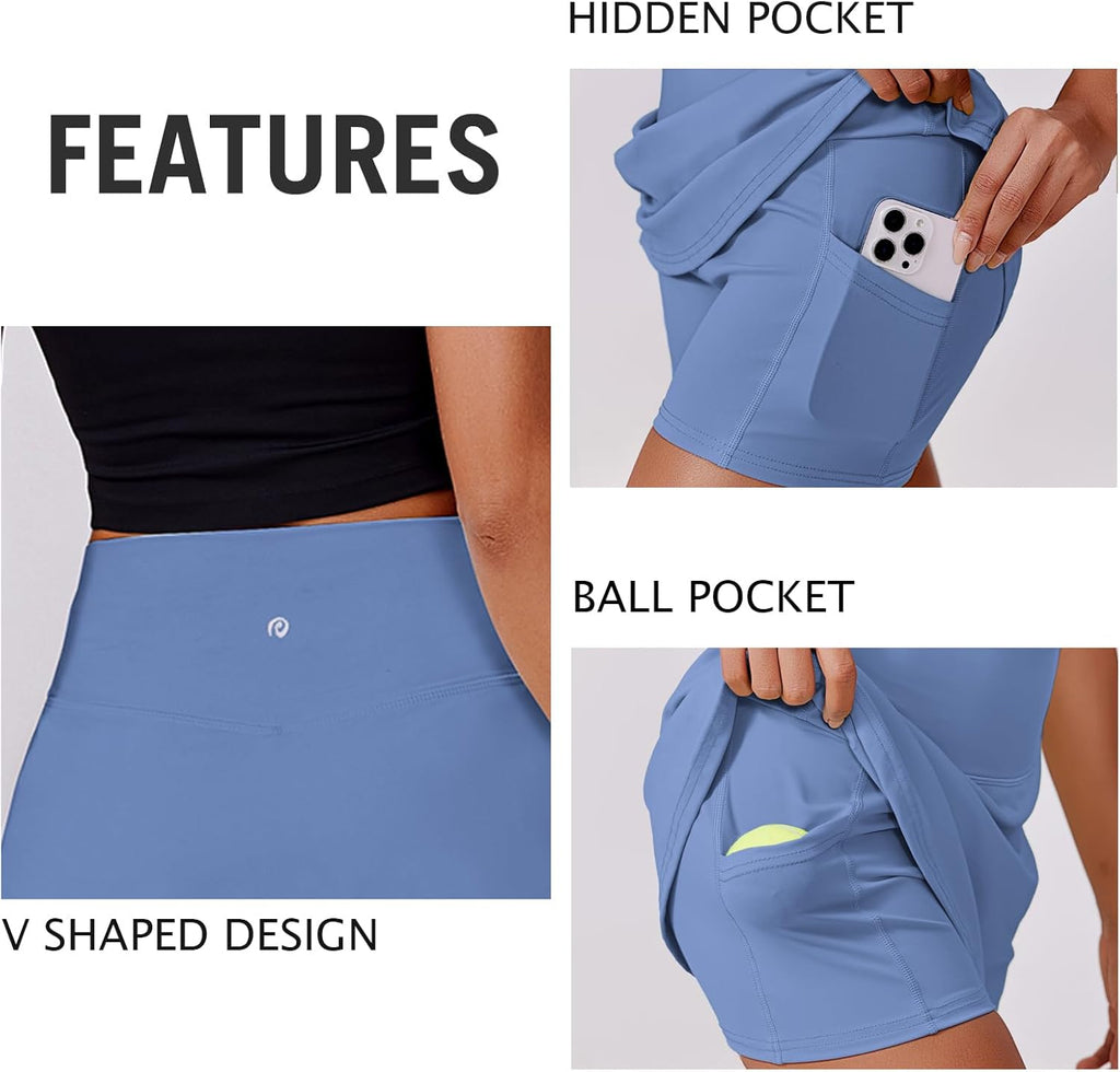 PINSPARK Women's Tennis Skirt - High Waisted Golf Skort with 2 Pockets | Stretchy Athletic Wear for Pickleball & Running