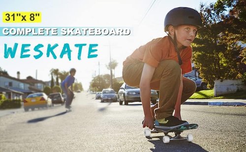 Skateboards for Beginners Kids Boys Girls and Adults 31"x8" Pro Complete Skateboard 8 Layers Maple Wood, Double Kick Concave, Fascinating Cool, Solid&Durable (Rocket)