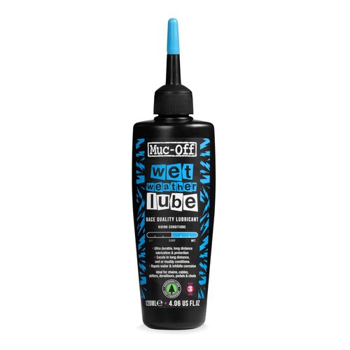 Muc-Off Chain Wet Lube 120ml - Biodegradable Bicycle Lubricant | Reduces Friction & Extends Chain Life | Wax-Based Water Repellent for MTB & Road Bikes
