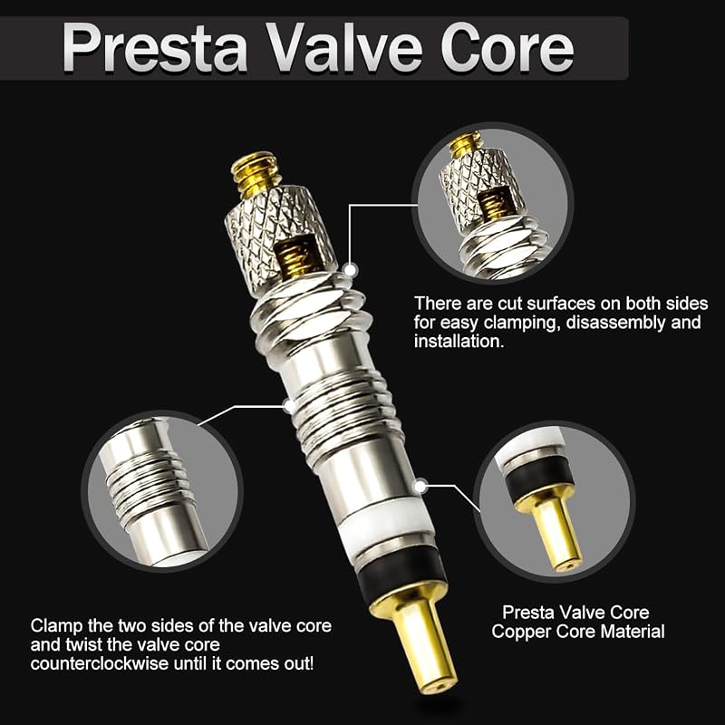 40mm Tubeless Presta Valve Stem Kit - Black, 2 Pack with Cores & Adapters