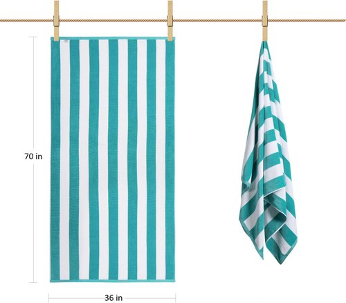 LULUHOME Oversized Beach Towel - Soft Cotton 36 x 70 Inch Striped Pool Towel for Adults | Turquoise