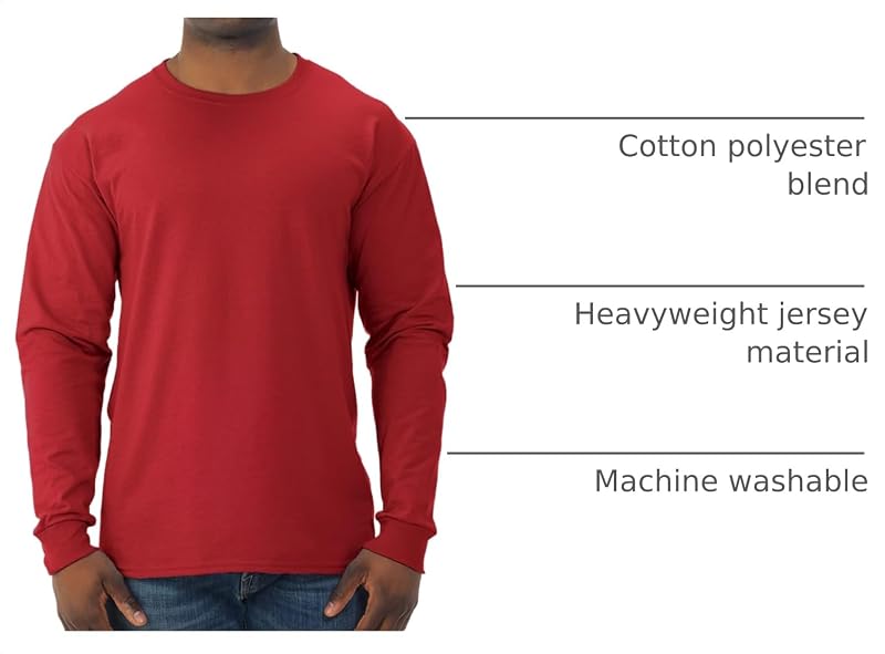Jerzees Dri-Power Long Sleeve Cotton Blend T-Shirt - Moisture Wicking, Odor Protection, UPF 30+, True Red, Medium