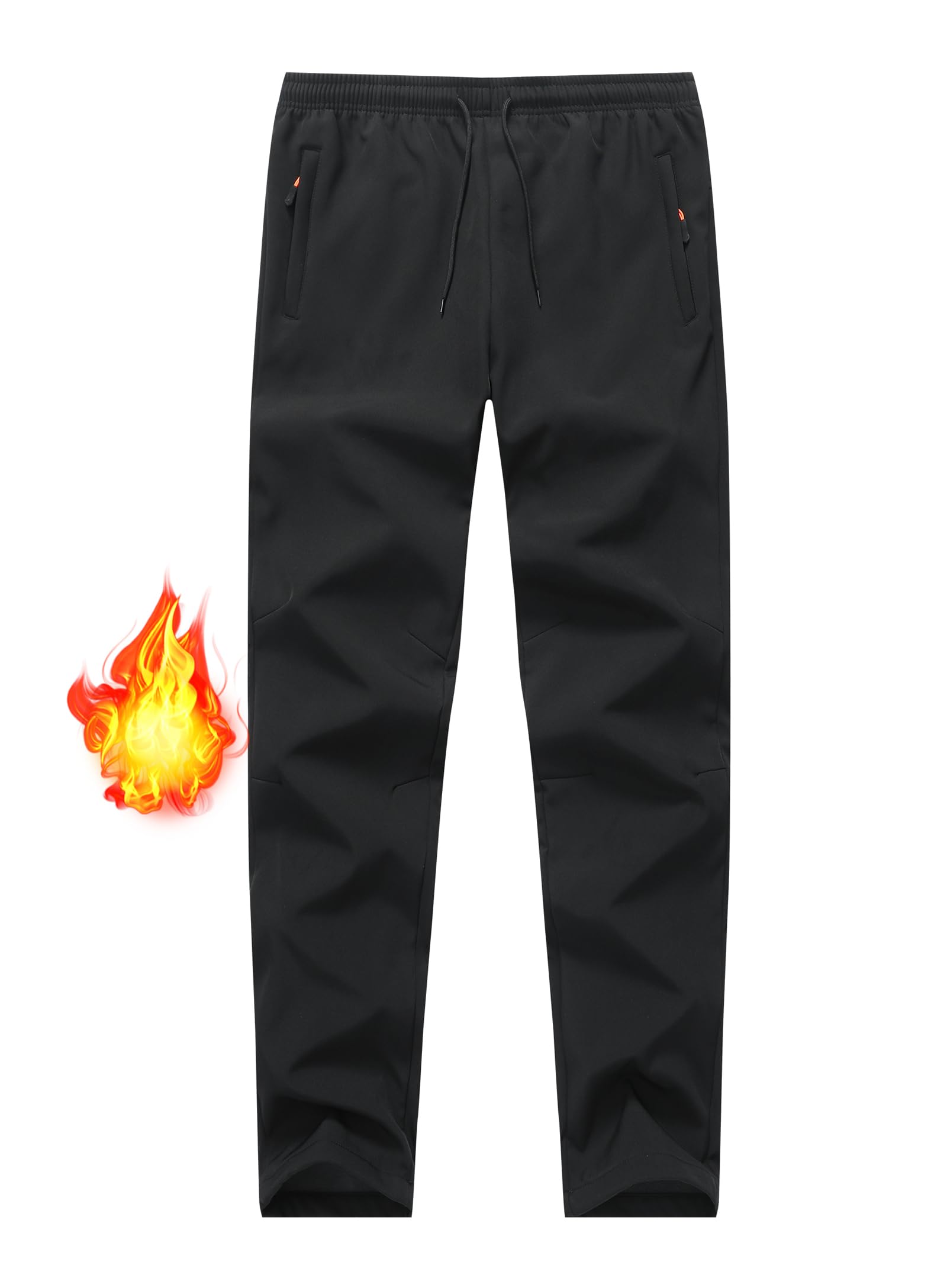 ZooYung Boys Girls Fleece Lined Warm Joggers Pants Water Resistant Waisted Thermal Winter Sweatpants Running Hiking with Zipper Pockets(13822Black10)