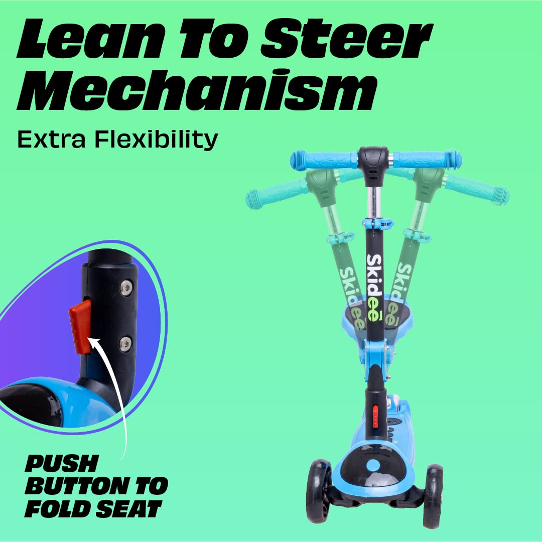 SKIDEE Kick Scooter for Kids 3-5 Foldable 3 Wheel Scooter with Lean-to-Steer, Adjustable Height, Removable Seat & LED Light Wheels Toddler Scooter for 3 to 12 Year Old Boys/Girls