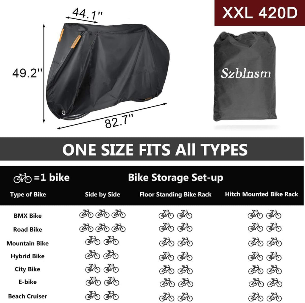 Szblnsm Bike Cover - Waterproof 420D Heavy Duty Ripstop Material for 1-3 Bikes | Year-Round Protection