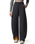 G4Free Fleece Sweatpants Women Barrel Wide Leg Pants Elastic Waist Stretch Winter Thermal Track Pants Travel Casual Lounge Trousers(Black,M,Petite)