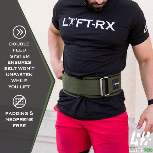 LYFT-RX Weightlifting Belt for Squats, Deadlift, Powerlifting, Olympic Weight Lift, Cross Train, Gym, Workout, 4-inch Wide Fit Nylon Belt, Men/Women, OD GREEN - SMALL