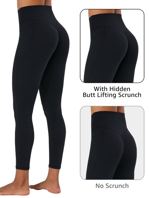 Sunzel Butt Lifting Scrunch Leggings for Women with Pockets No Front Seam Crossover Workout Booty Yoga Pants Tummy Control 25" Inseam Black Small