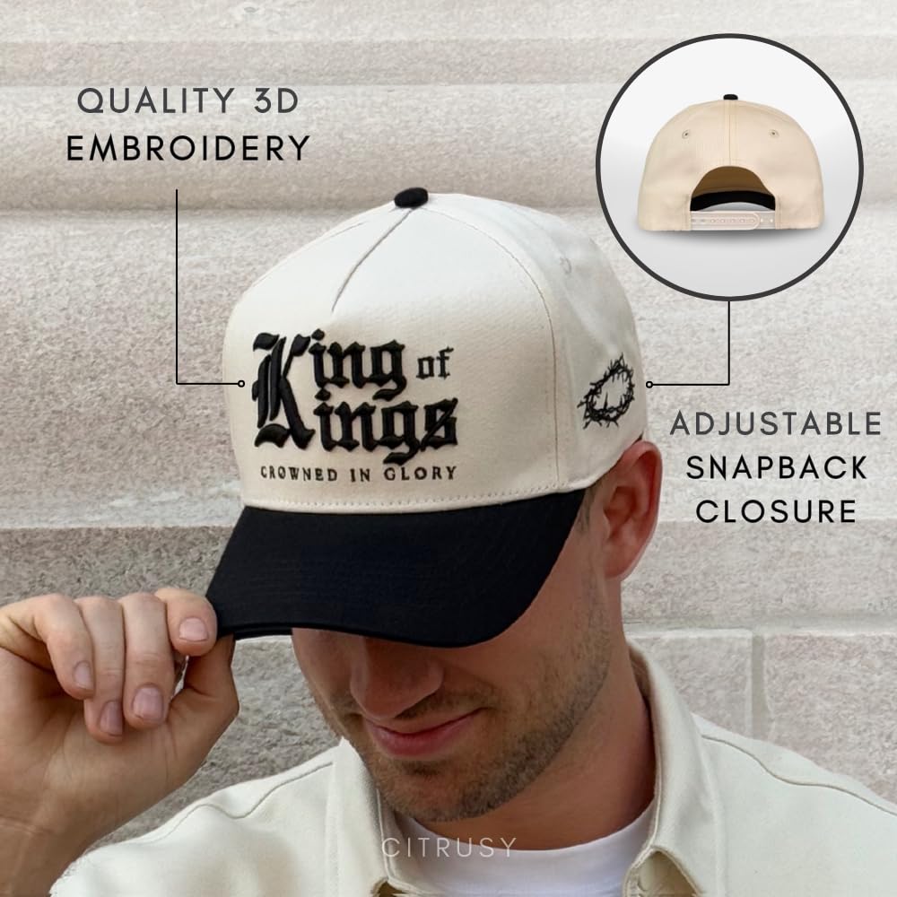 Vintage Faith & Forever Trucker Hat | Men & Women | Christian Cross Jesus Hats | Bachelorette Bride Hat | Cotton | Snapback (Cotton, King of Kings | Black)