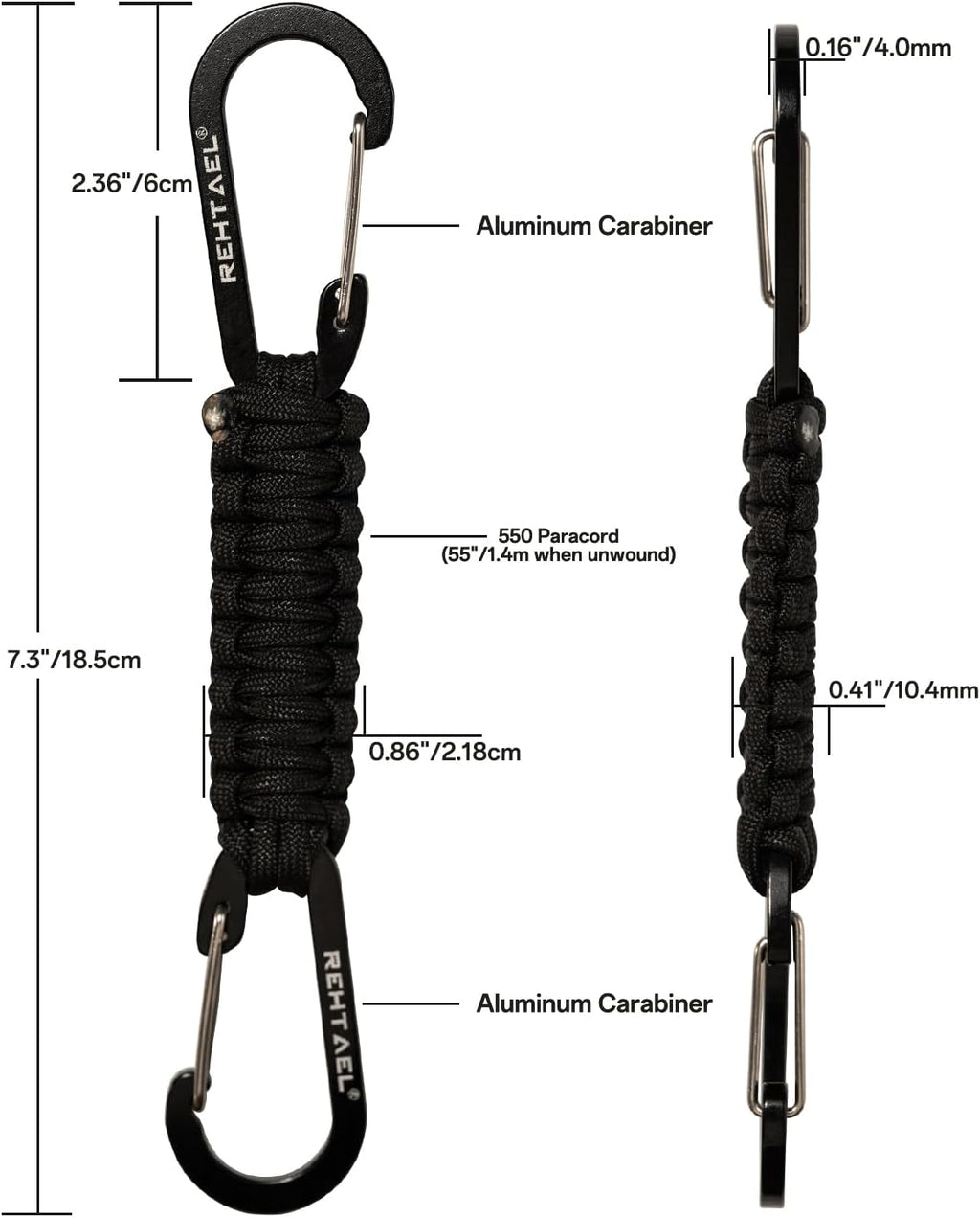 Paracord Braided Carabiner Keychain Lanyard Strap, Hanger Stroller Hook w/2 Carabiner Clips for Water Bottle Backpack