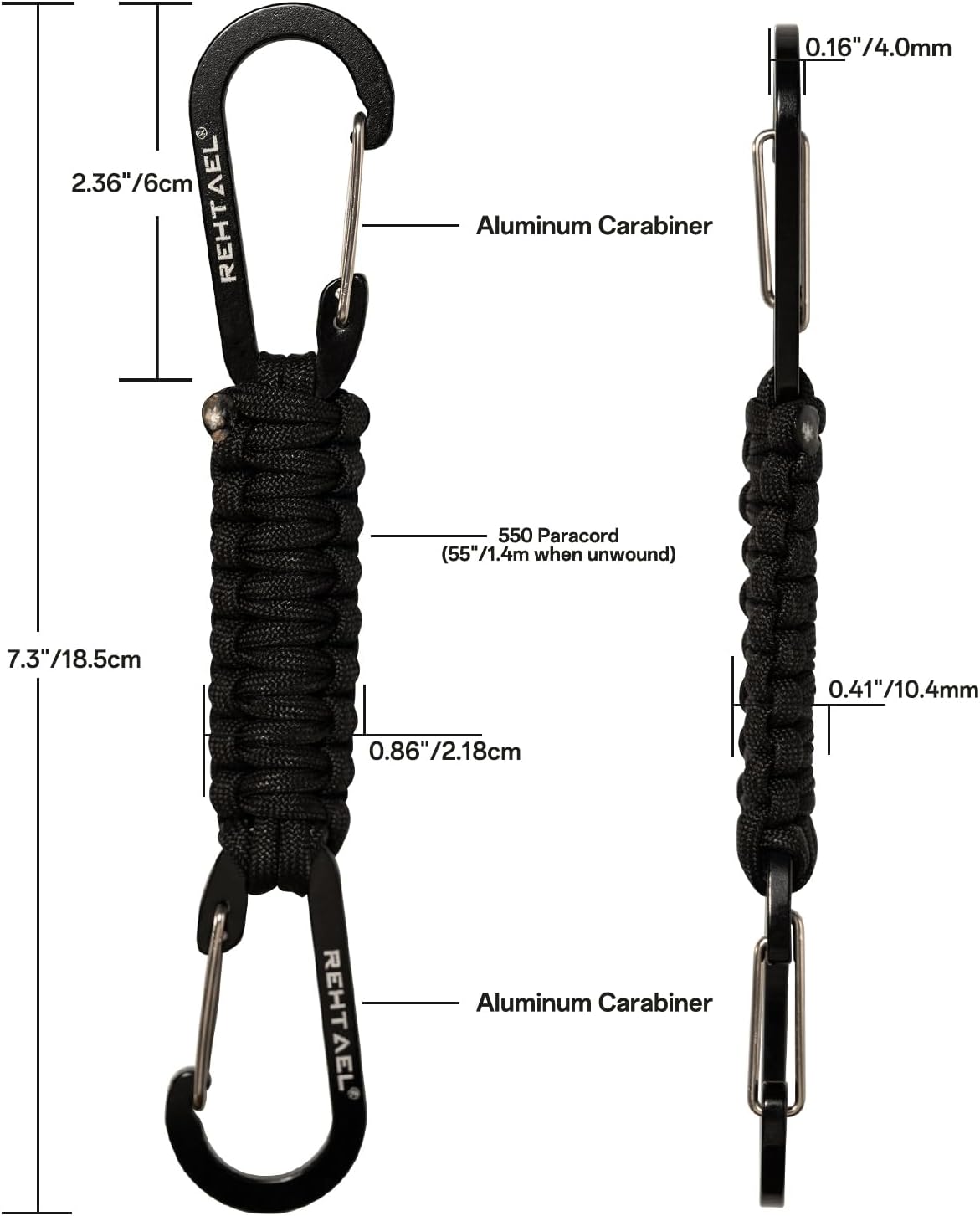 Paracord Braided Carabiner Keychain Lanyard Strap, Hanger Stroller Hook w/2 Carabiner Clips for Water Bottle Backpack