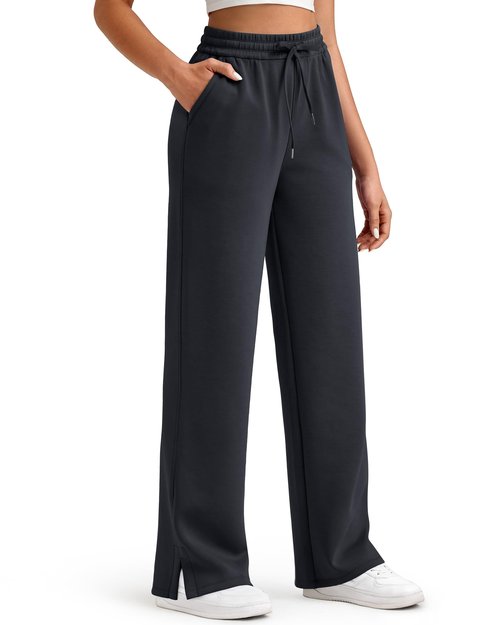 G4Free Dress Pants Women Wide Leg Sweatpants with Pockets High Waisted Drawstring Stretch Track Pants Casual Lounge Travel Pants(Black,M,Regular)