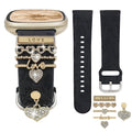 REALSIGN Floral Engraved Band and Decorative Ring Loops Compatible with Fitbit Versa 3/Versa 4/Sense/Sense 2 Bands Women,Stylish Silicone Band with Bling Cute Stud Charms Pendant Strap (Love Gold/Black)