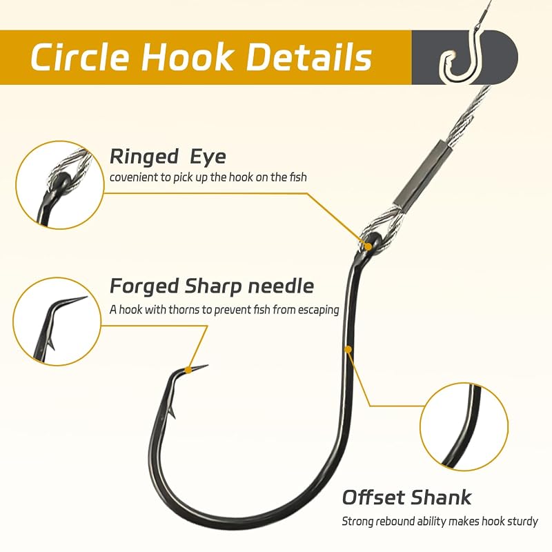 Vipfish 25/50 Pack Circle Hooks with Stainless Leader & Crane Swivel – Heavy Duty Saltwater Rig, 1/0–10/0 (Variation: 25+8/0)