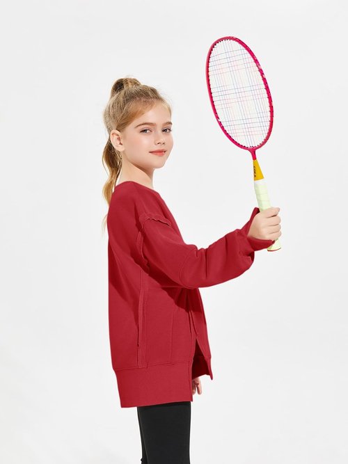 Haloumoning Girls Oversized Sweatshirt - Lightweight Long Sleeve Crewneck Pullover for Ages 5-14