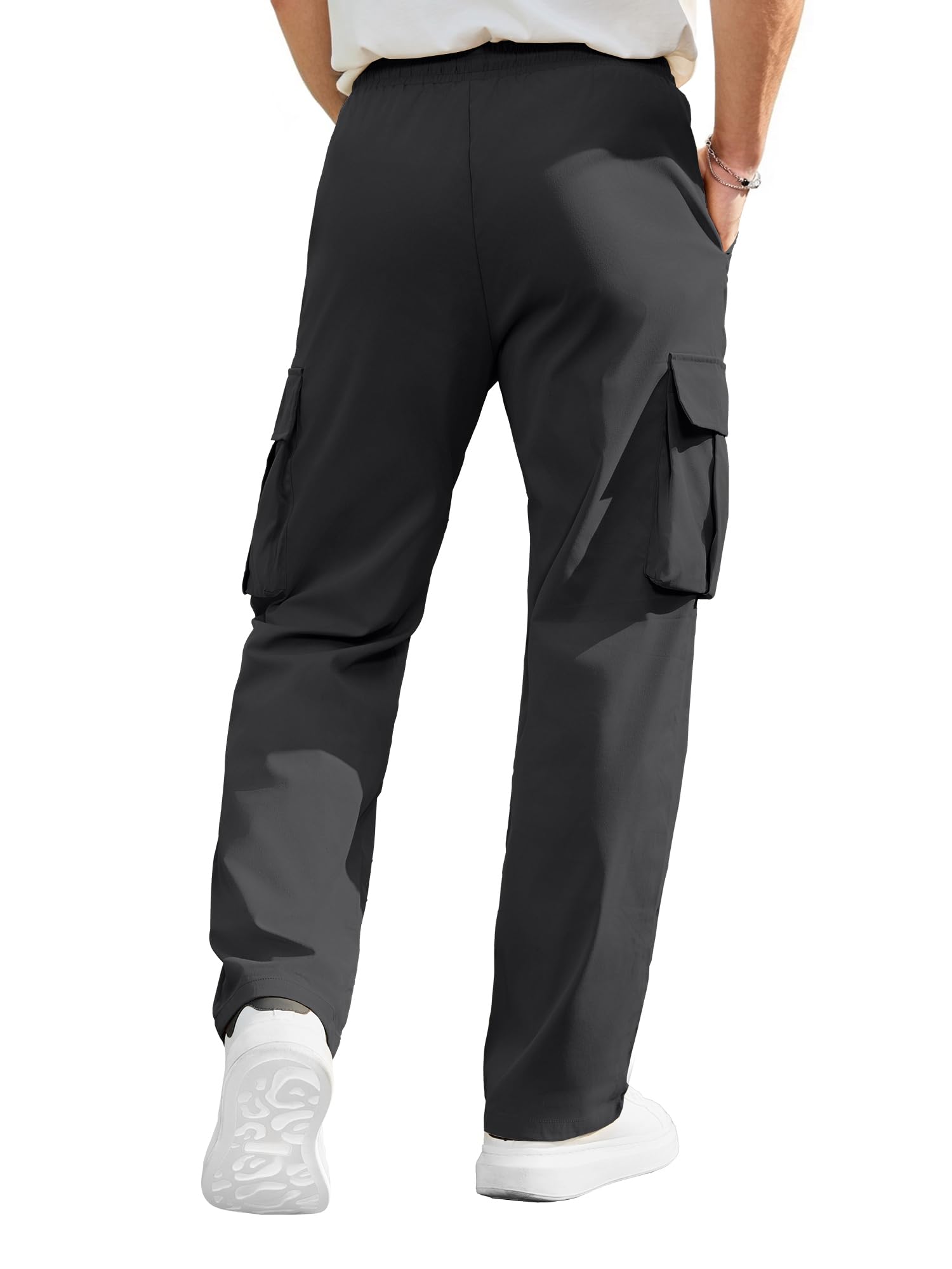 PLEPAN Mens Casual Cargo Pants Drawstring Hiking Workout Tactical Joggers Sweatpants for Men with Pockets Dark Grey 4XL