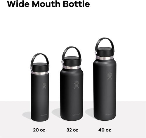 Hydro Flask Water Bottle - Insulated Stainless Steel - Wide Mouth Flex Lid, Non Spill, Leakproof and Refillable in 20 Oz Tonal White