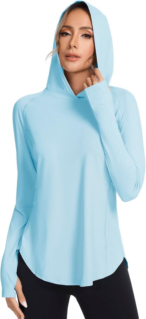 Bashafo Women's UPF50+ Long Sleeve Sun Hoodie - Lightweight, Quick-Dry Outdoor Workout Top