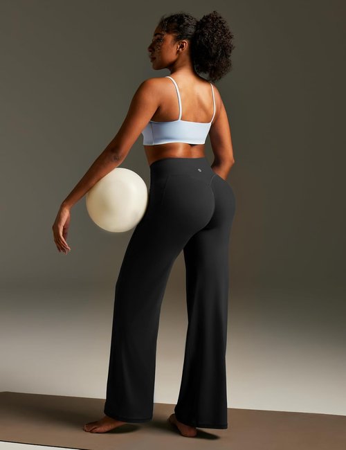 Heathyoga Butt Lifting Leggings - Wide Leg Design with Pockets for Women | No Front Seam Yoga Pants